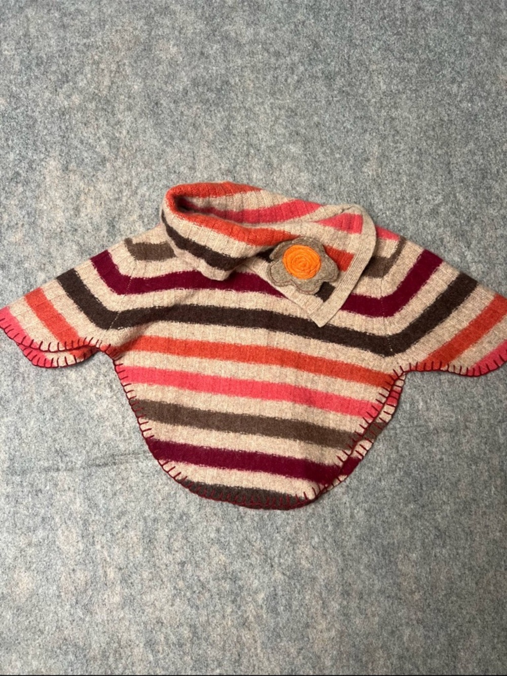 Felted Heart Toddler 2t Striped Knit Poncho with‎ Flower Accent grandmacore